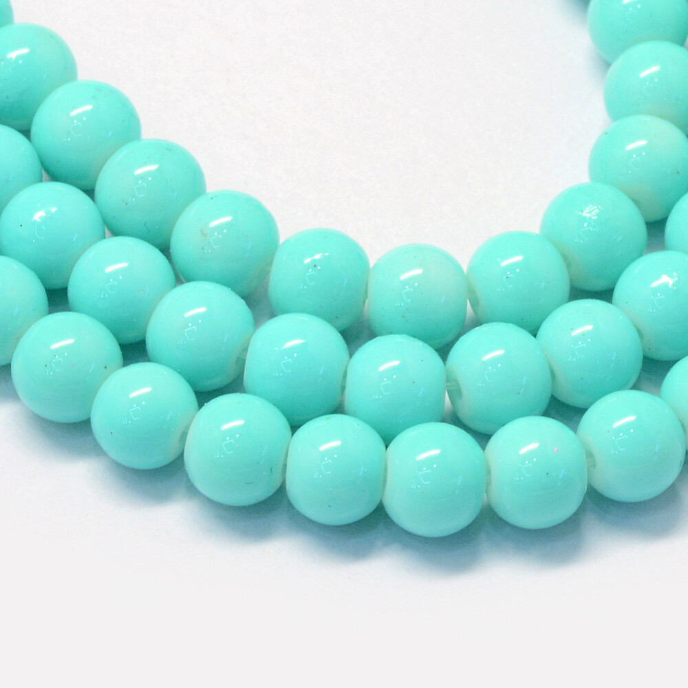 50 Glass Beads 8mm Light Blue Bulk Jewelry Supplies Round Glossy