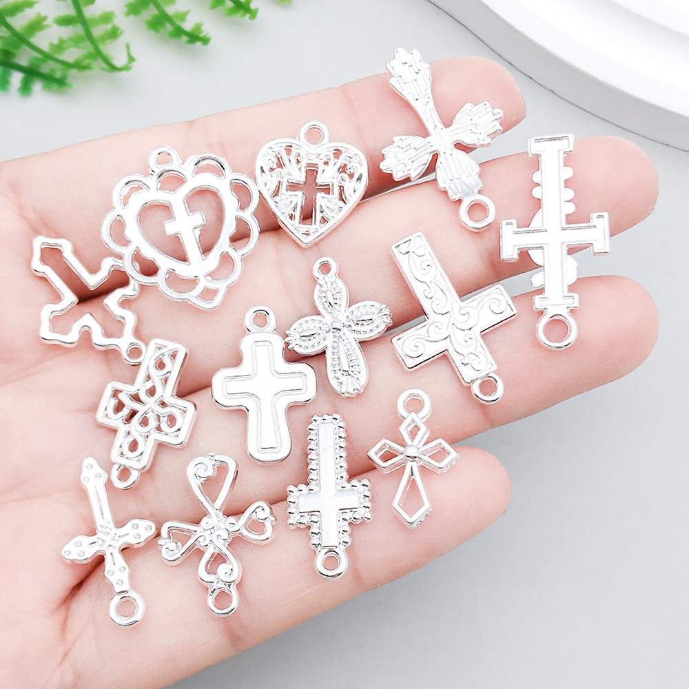 BULK 100Pcs Cross Charms DIY Jewelry Making Pendants Bright Silver