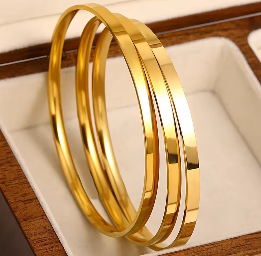 14k Gold Plated Bangle Set Bracelet Cuff Stackable Bracelets Chain Ring Jewelry