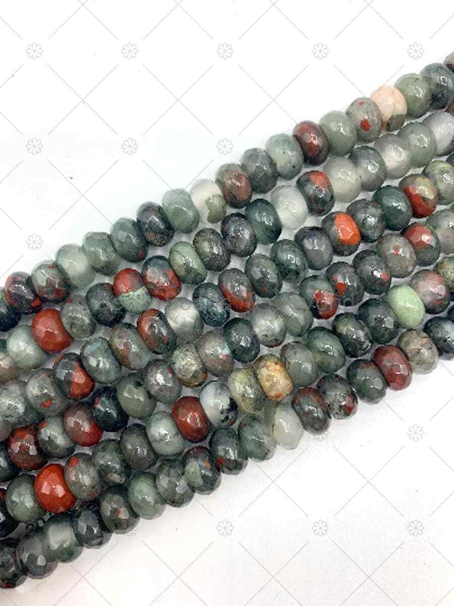 Natural African Bloodstone Rondelle Faceted Beads Strand, Jewelry Making 6x10mm
