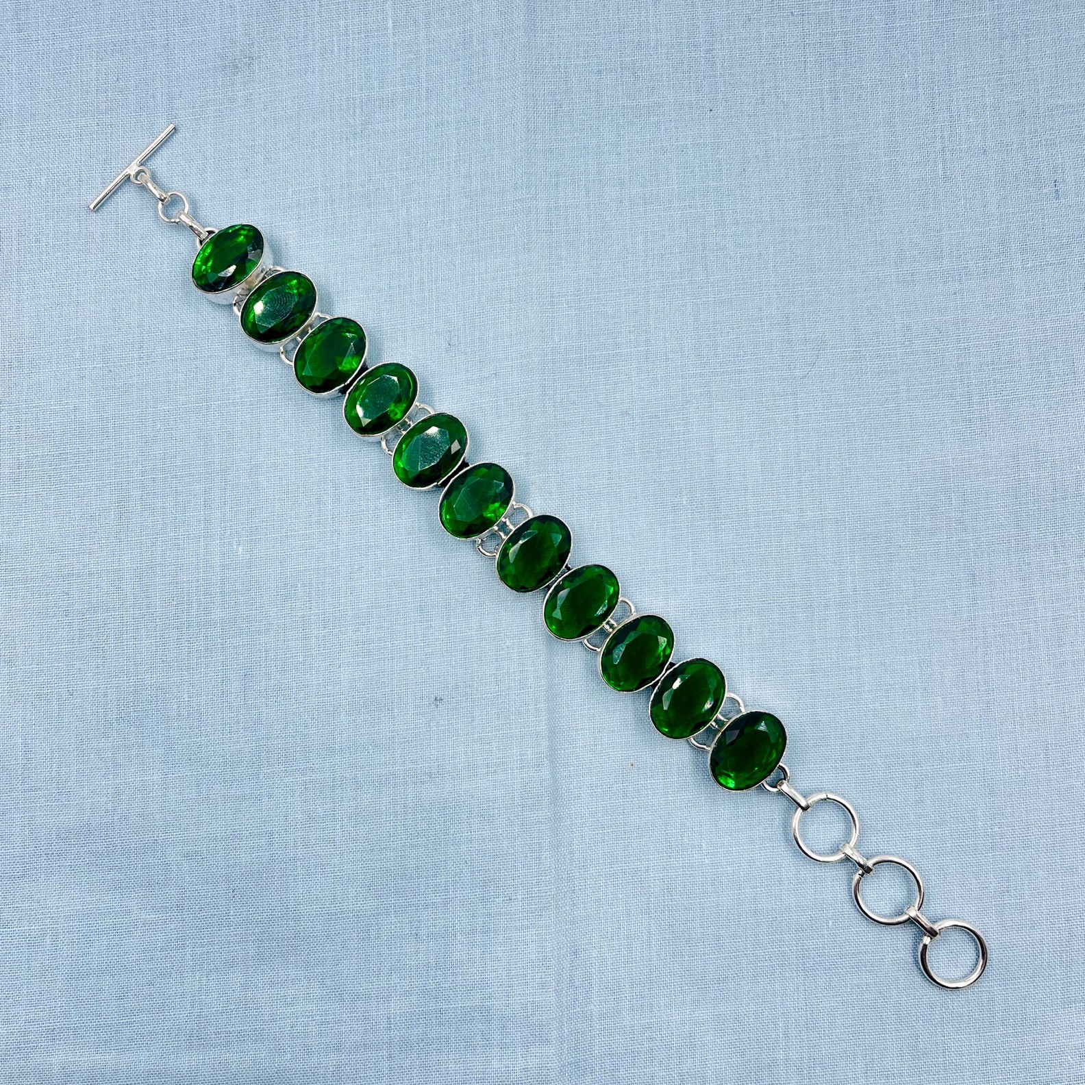 Rose Cut Chrome Diopside Gemstone 925 Sterling Silver Jewelry Chain Bracelet