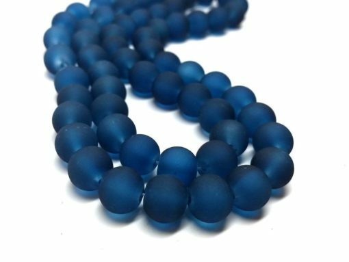 12mm Prussian Blue Frosted Glass Round Beads – 15″ strand (40cm) Approx 34 beads