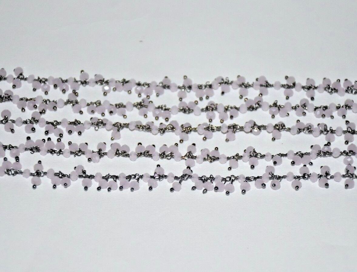 bulk beaded cluster chain, 3mm pink faceted beads jewelry making rosary chain