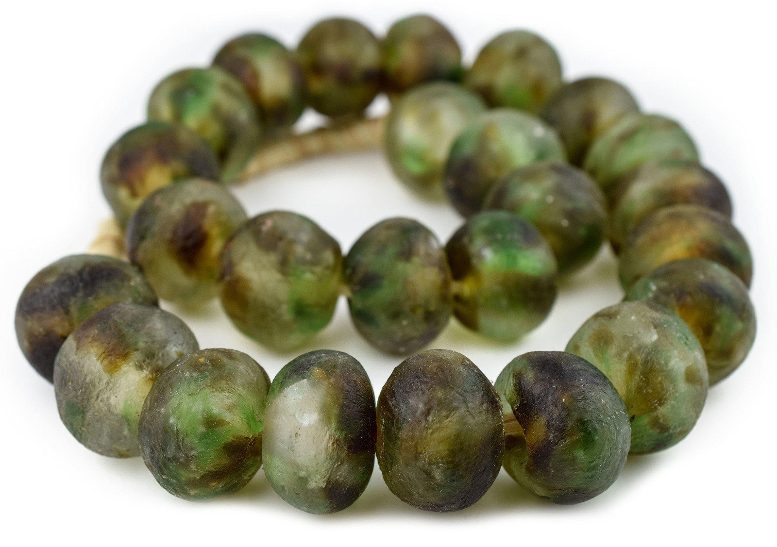 Super Jumbo Earth Swirl Recycled Glass Beads 35mm Ghana African Sea Glass Round