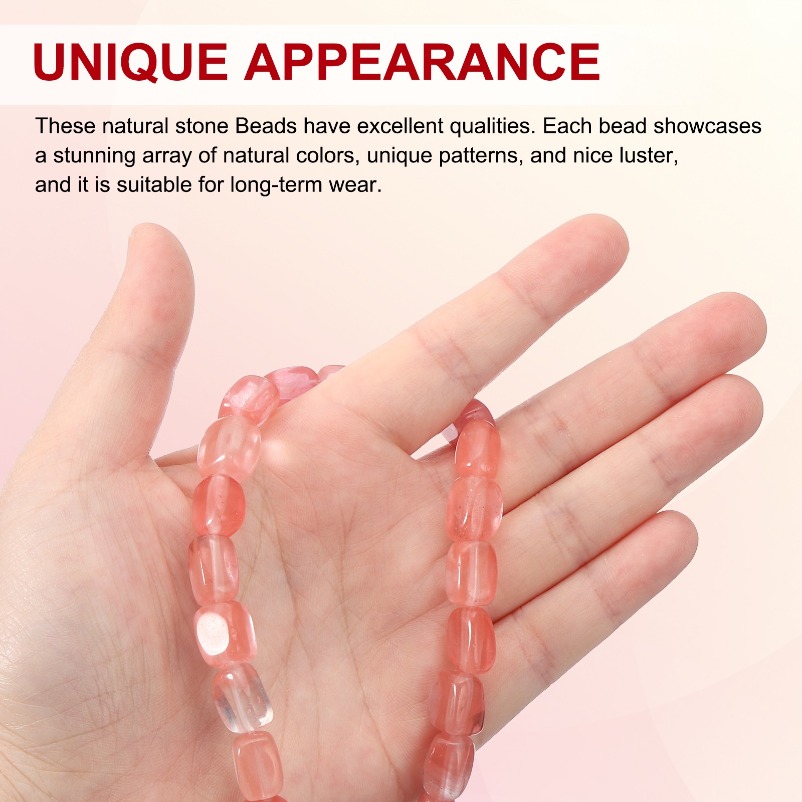 Natural Stone Gemstone Beads 15″ 12x8mm Cuboid Spacer Bead, Watermelon Red