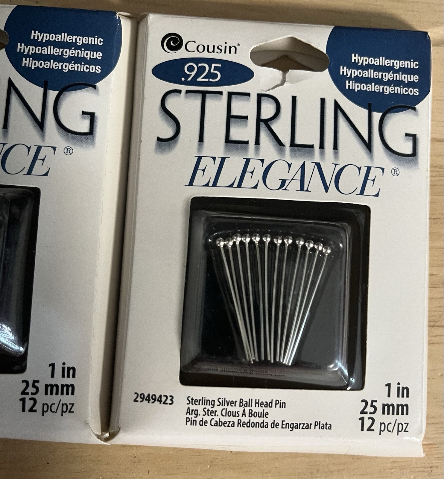 Sterling Silver .925 Ball Head Pins 1” 25mm Lot Of 2 Totaling 24pcs