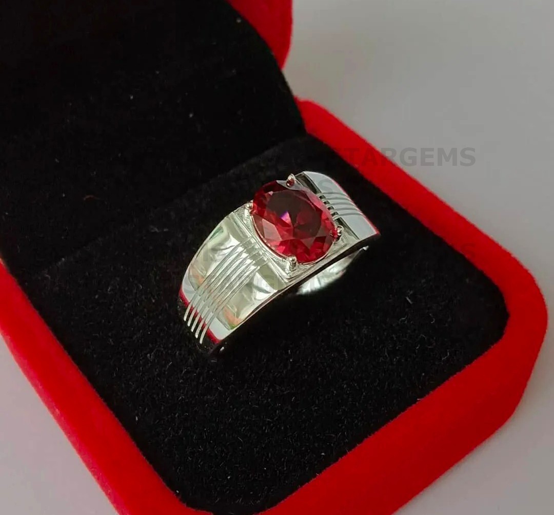 Natural Garnet Engagement Ring for Men’s, 925 Silver Wedding & Promise Ring