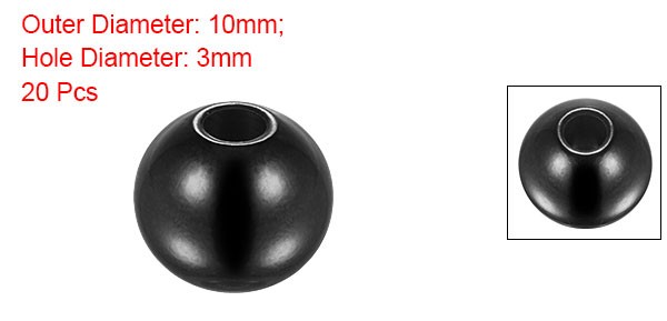 20pcs Beads 10mm Stainless Steel 3mm Hole Dia Bead for DIY Crafts Black