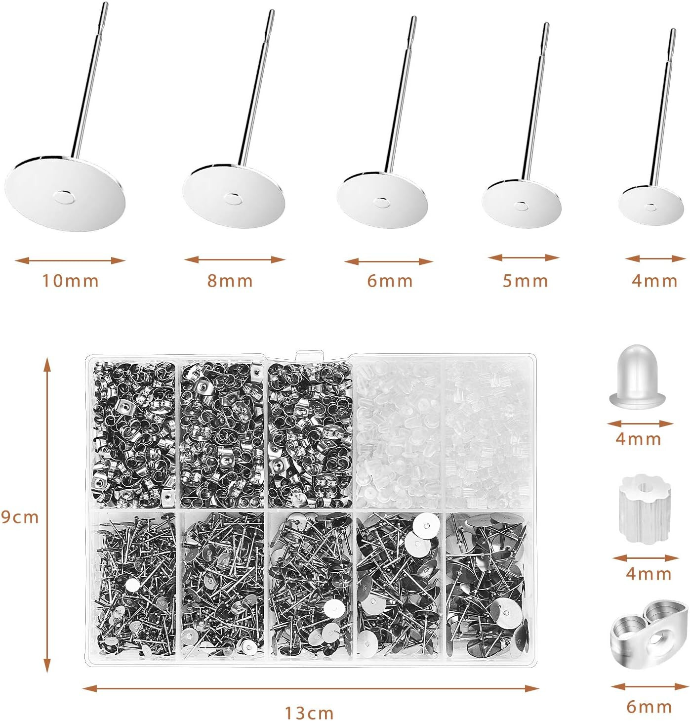 Earring Posts and Backs, 2000Pcs Hypoallergenic Earring Studs for Jewelry Making