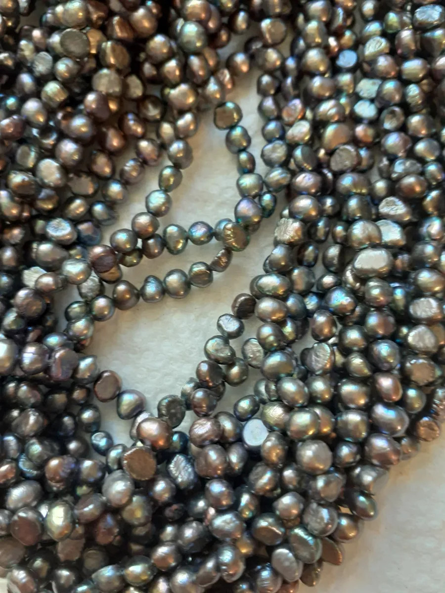 IRIDESCENT BLACK 4.3MM FRESH WATER PEARLS ONE 15 INCH STRAND ~