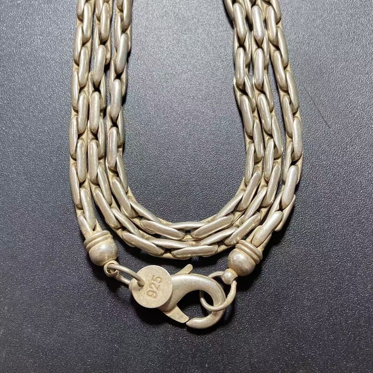 Ethnic Handmade Nepal Old Silver Necklace 925 Silver Braided Chain Vintage