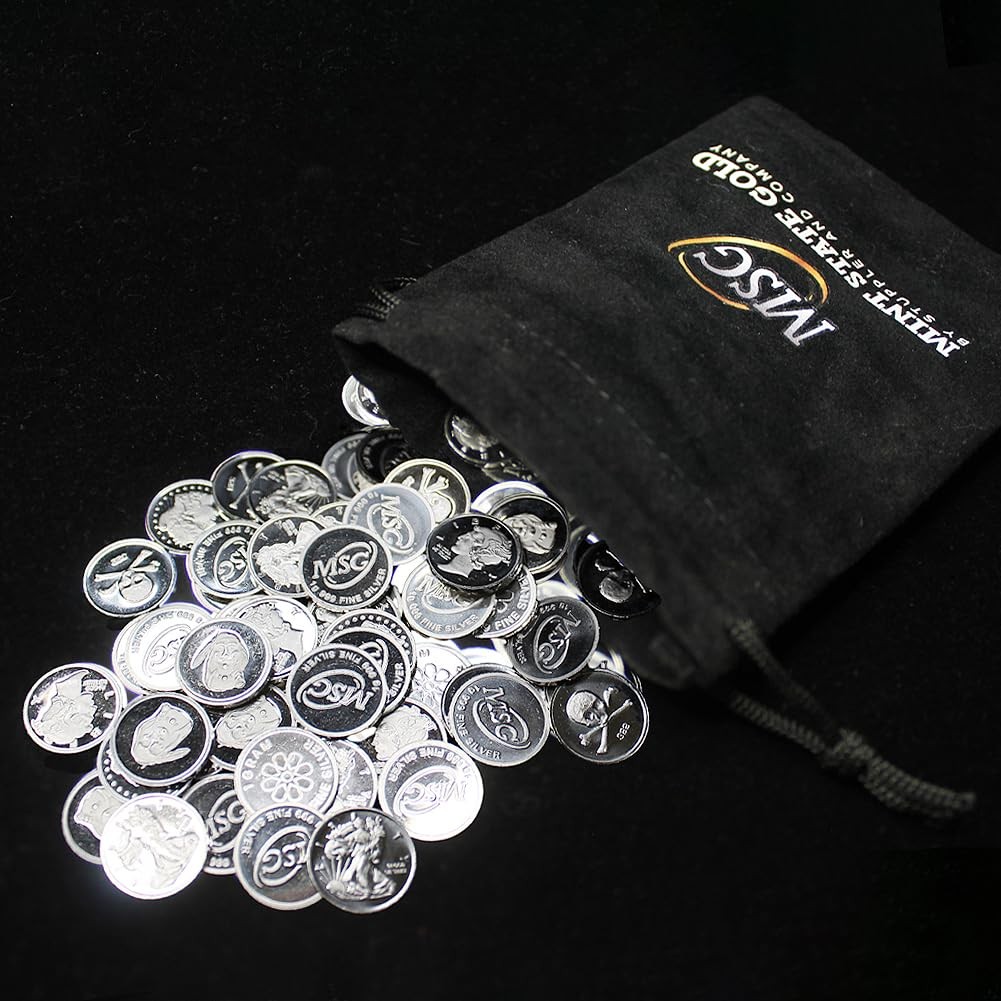 Ten (10) One Gram .999 Pure Silver Rounds with Random Designs in a Jewelry Po…