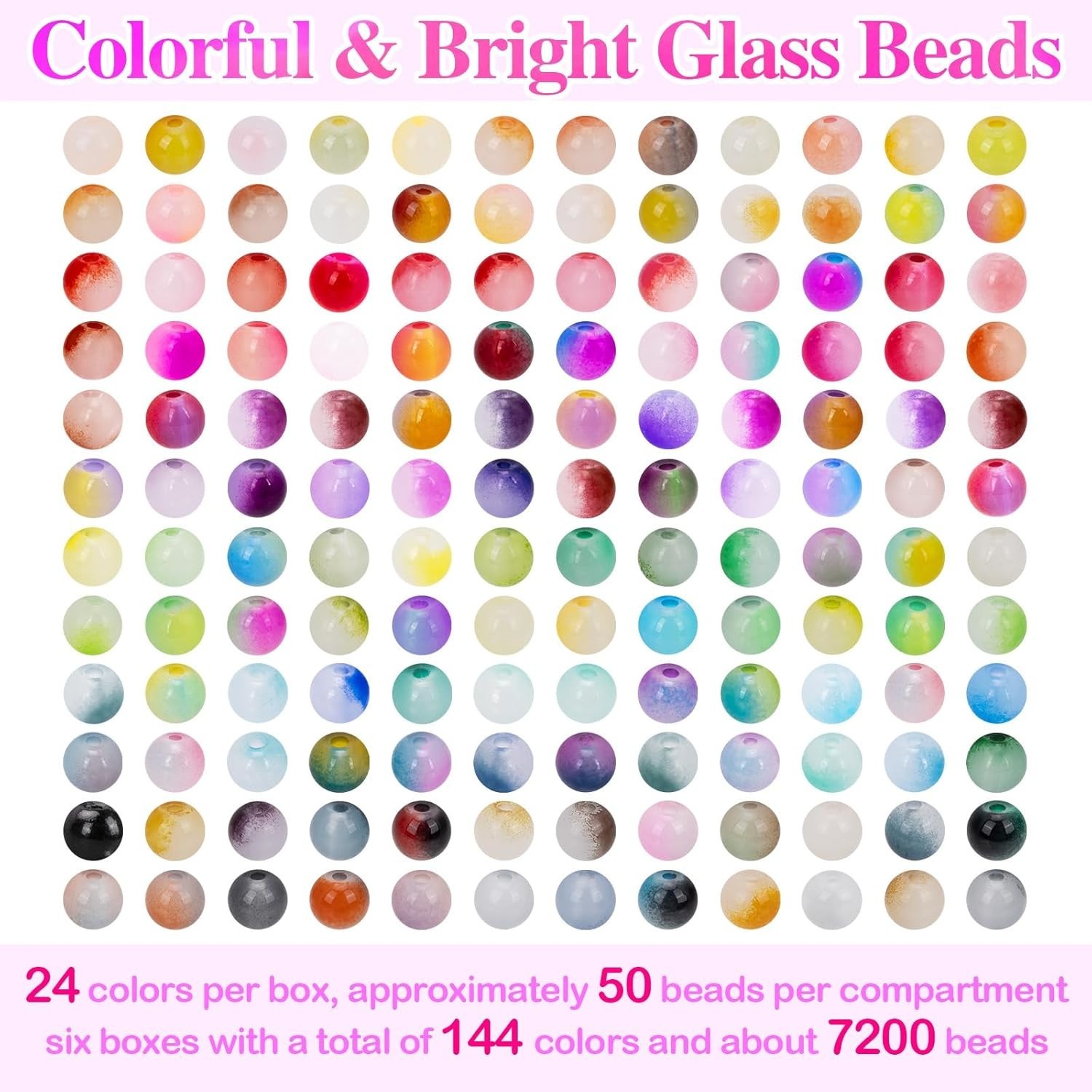 About 7200+ pcs 6mm Glass Beads Bracelet Making Kit, 144 Assorted Colorful Bi…