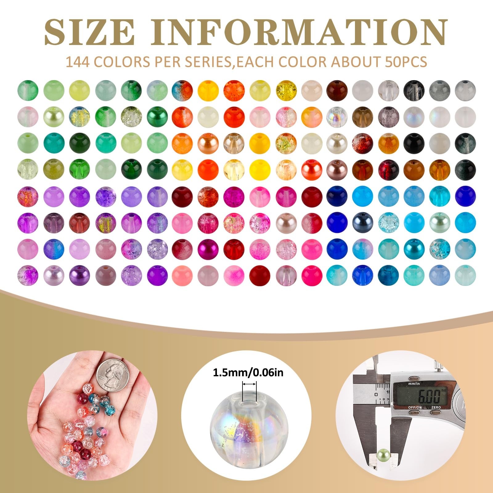 XSEINO About 7200PCS 6mm Glass Beads Bracelet Making 6mm, Multicolor 6Box