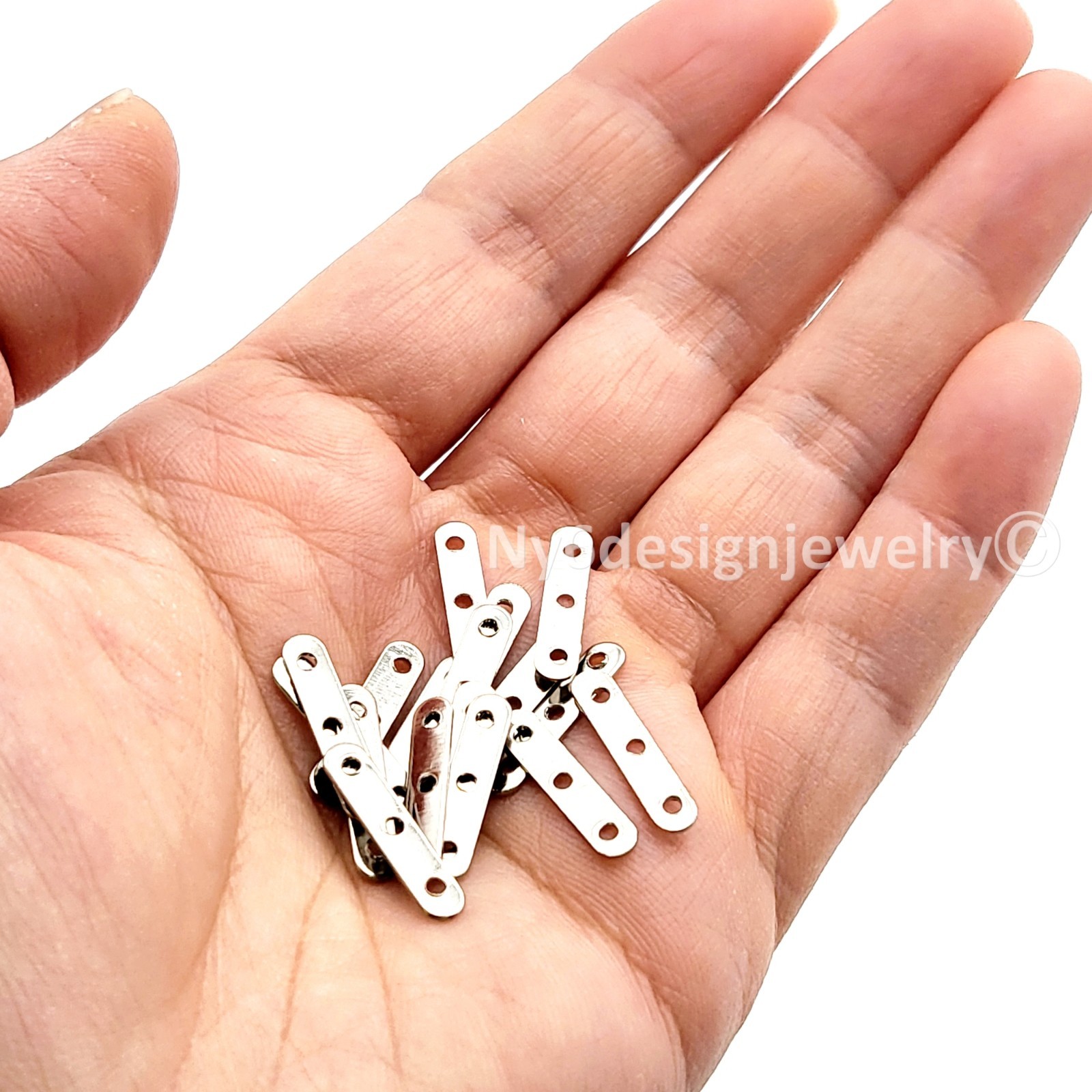 20pcs Pewter Bar Metal Beads 3-Hole Smooth Spacer Beads Silver Color 17x3mm