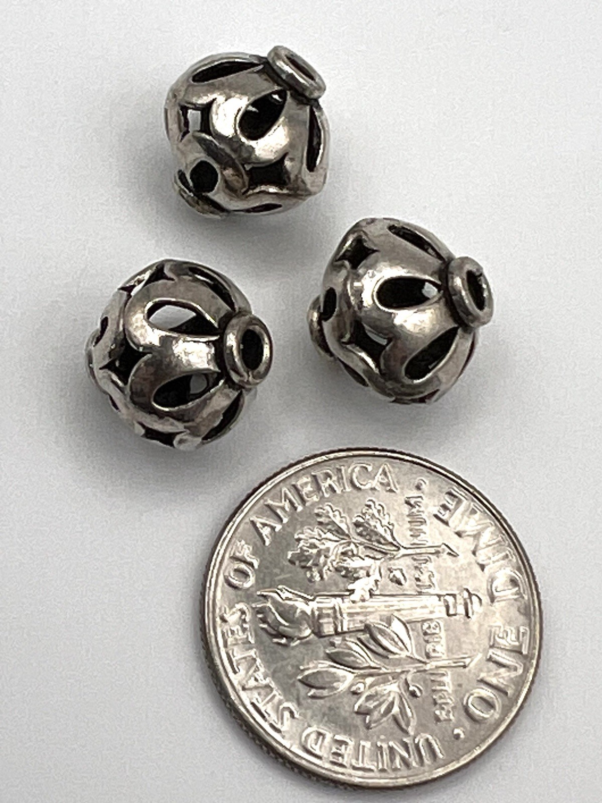 3 Handmade Bali Filigree Sterling Silver Beads 10mm x 12mm – SS102