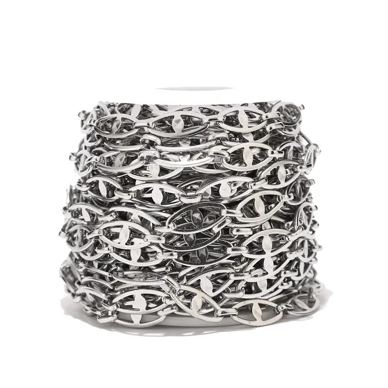 1Meter Stainless Steel Silver 7.5mm Width Eye Chains Oval Charm Link Chain