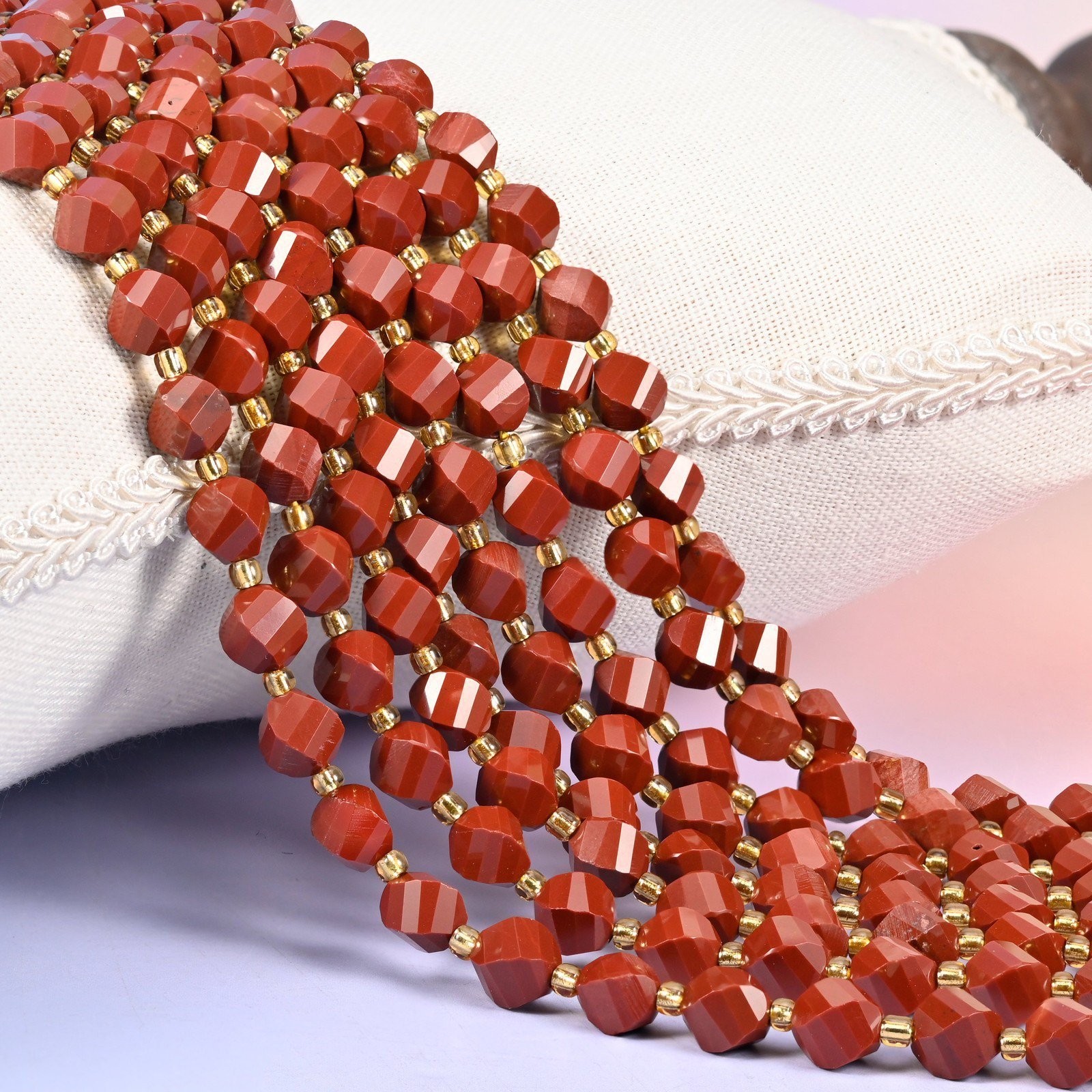 Red Jasper Faceted Spiral Twist Beads: Size 8mm 10mm, Jewelry Making