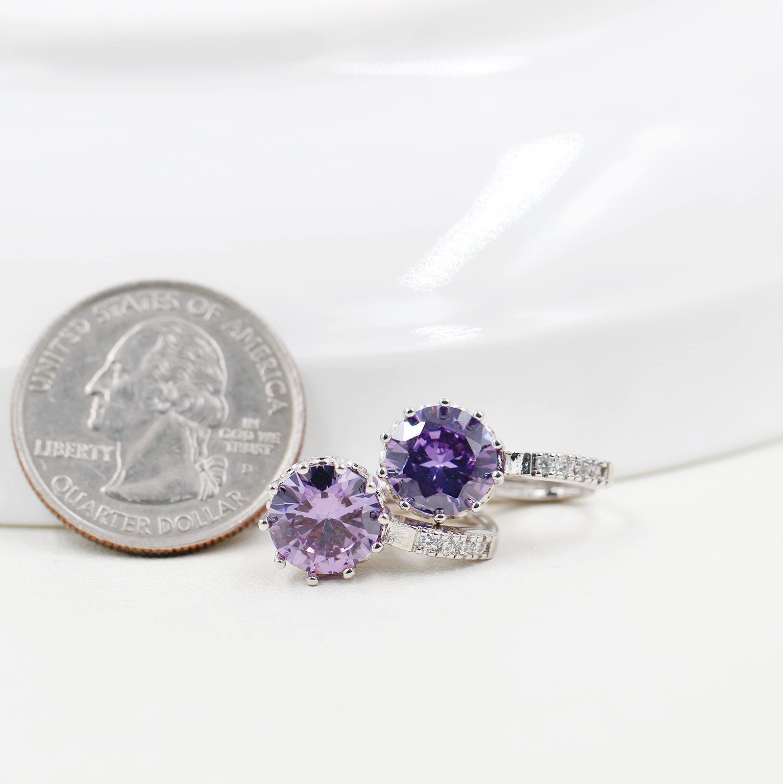 Platinum Plated Round CZ Lever Back Earrings Purple Crystal Birthstone Earrings