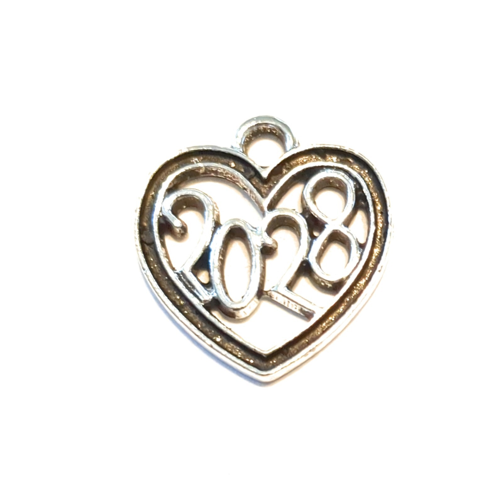 20 Year Charms 2024 or 2025 Heart Grad Class Birth Silver Tone 18mm Lot of 20