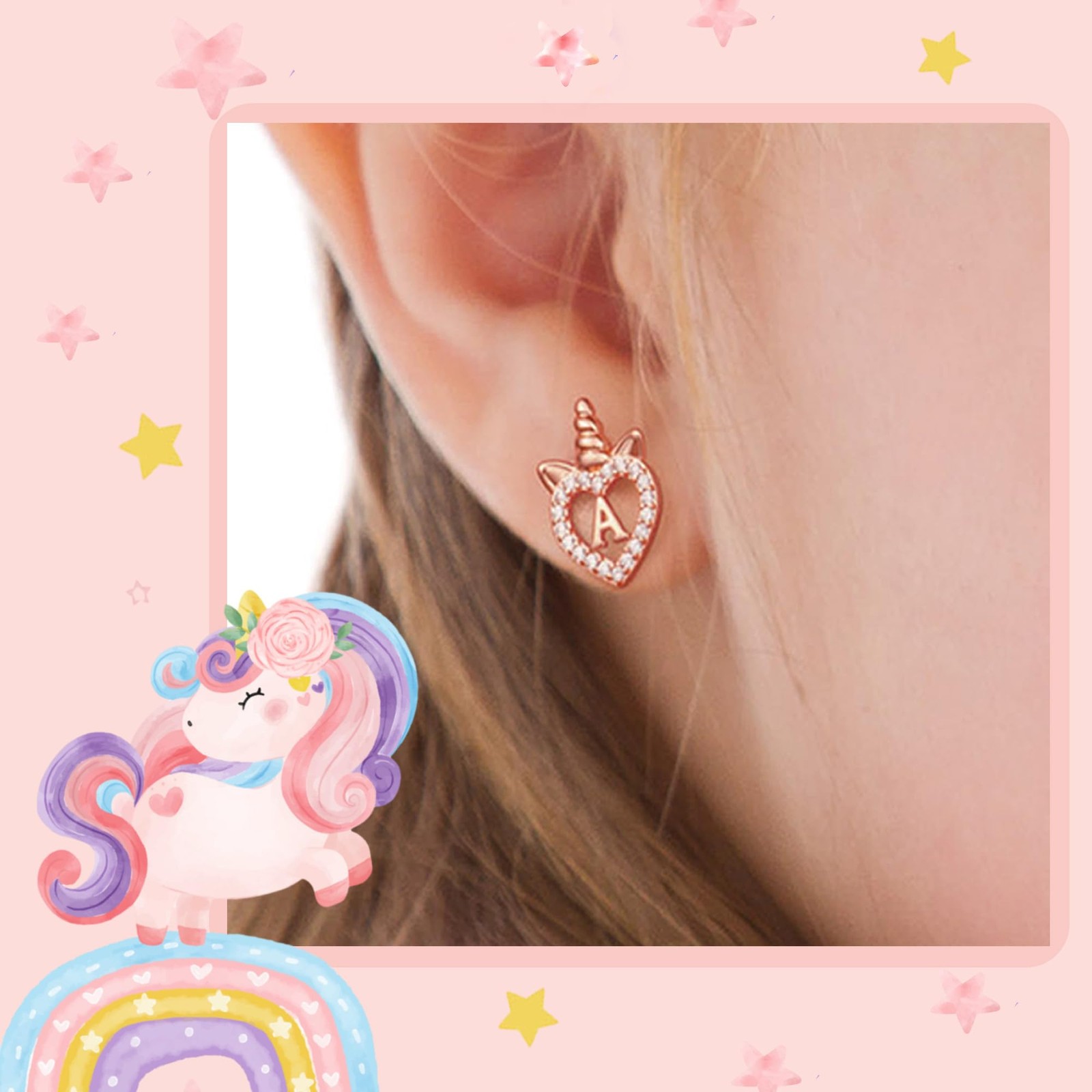 S925 Sterling Silver Unicorn Earrings – Rose Gold Plated, Perfect for Girls & Te