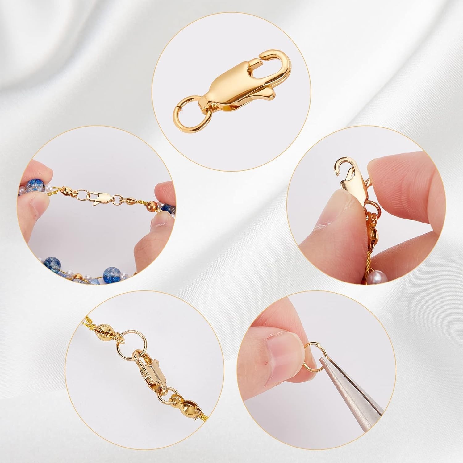 Beebeecraft 6Pcs 18K Gold Plated Lobster Clasp with 12Pcs Open Jump Rings
