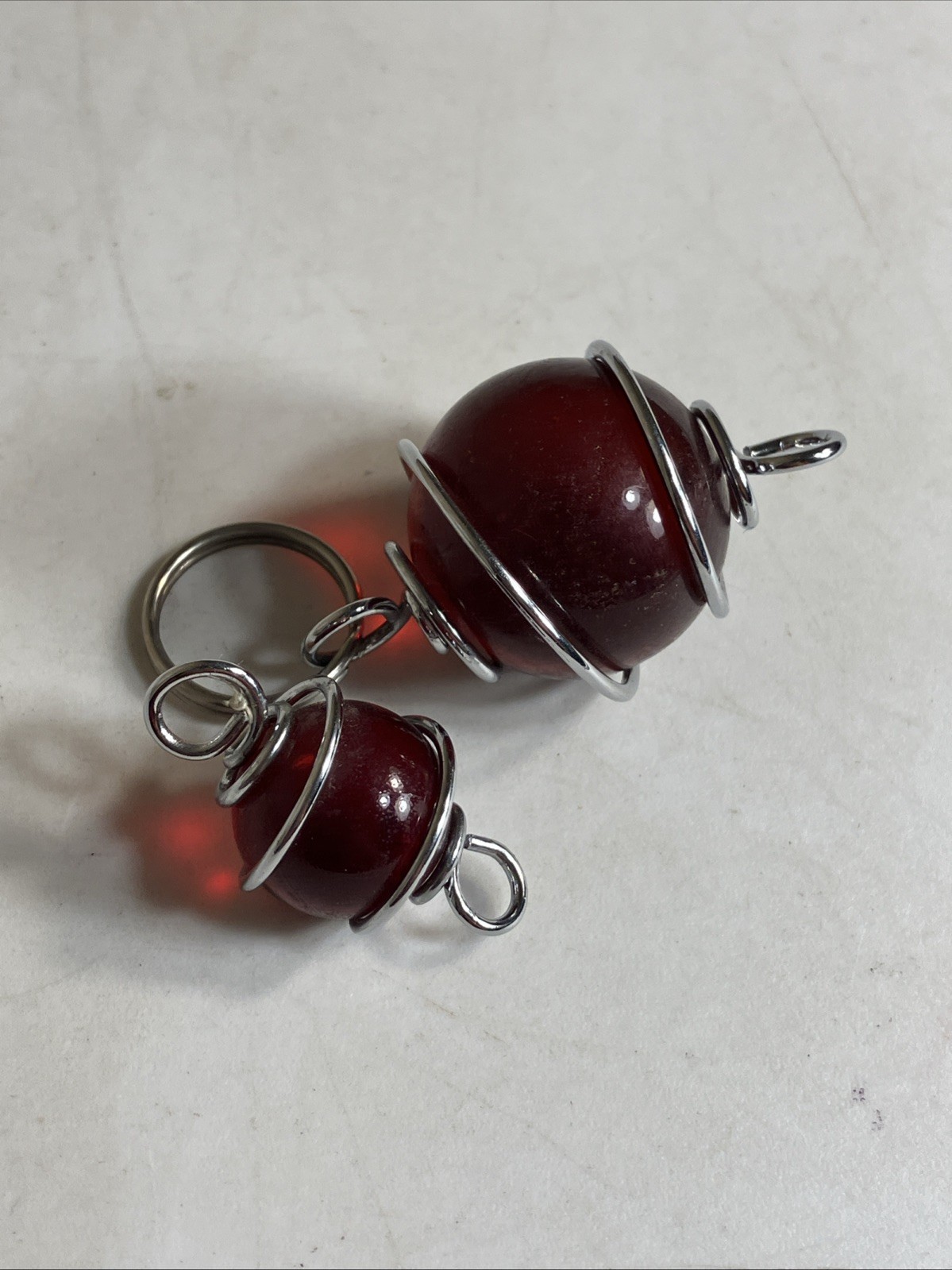 2 Large Beads For Craft Wrapped In Silver Tone Wire Vintage