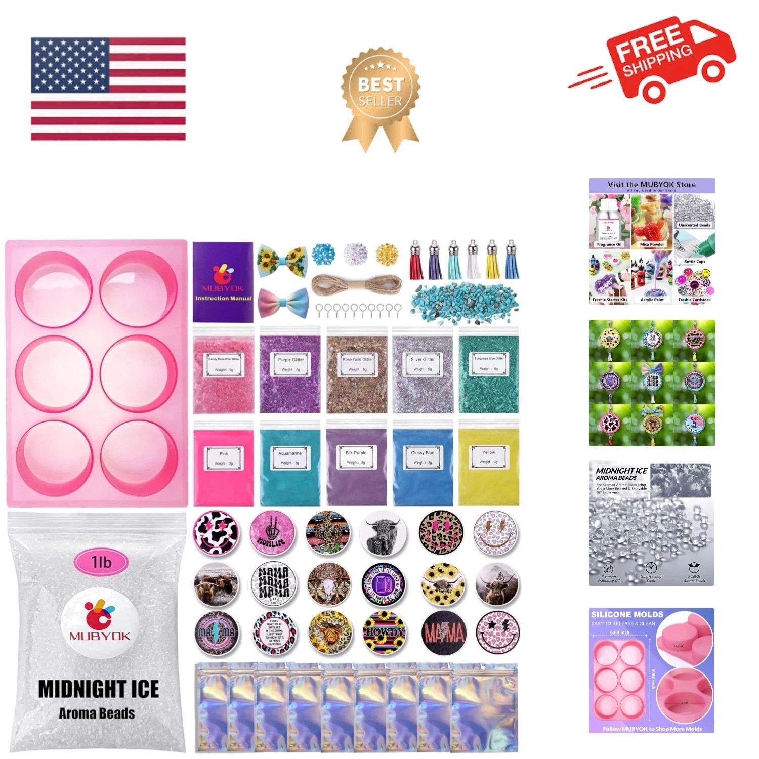 M421 Car Freshie Supplies Starter Kit with 1LB Scented Aroma Beads,3 inch Cir…