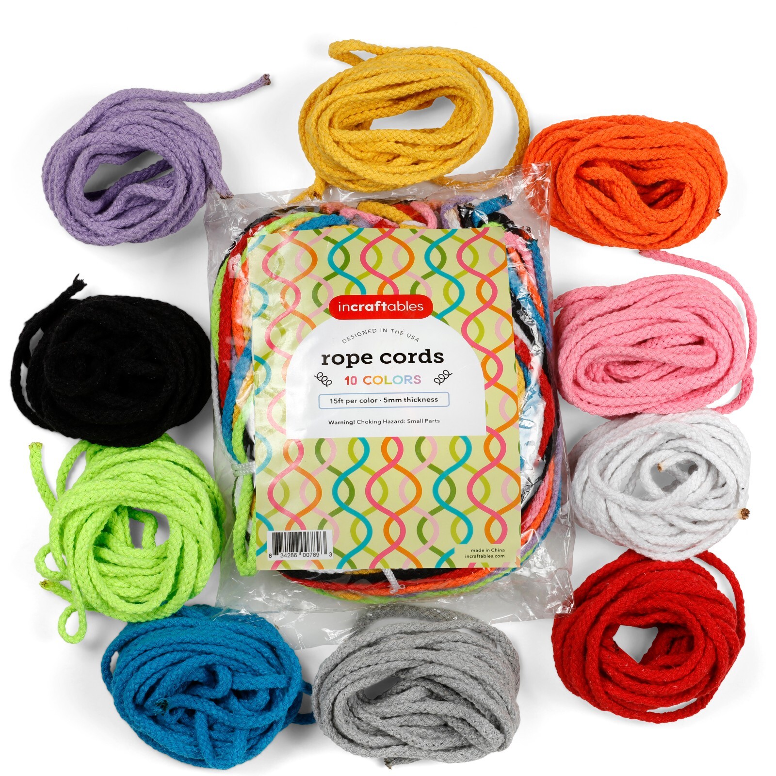 Incraftables 5mm Rope Cord (10 Colors). Best Cotton Macrame Cord 15ft per Color
