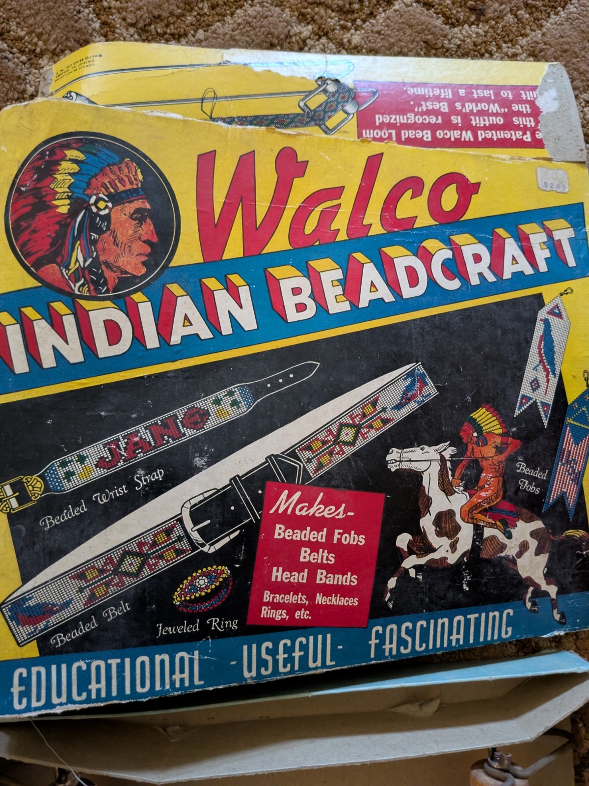 VINTAGE 1935 WALCO INDIAN BEADCRAFT KIT#200 In Original Box W/Instructions