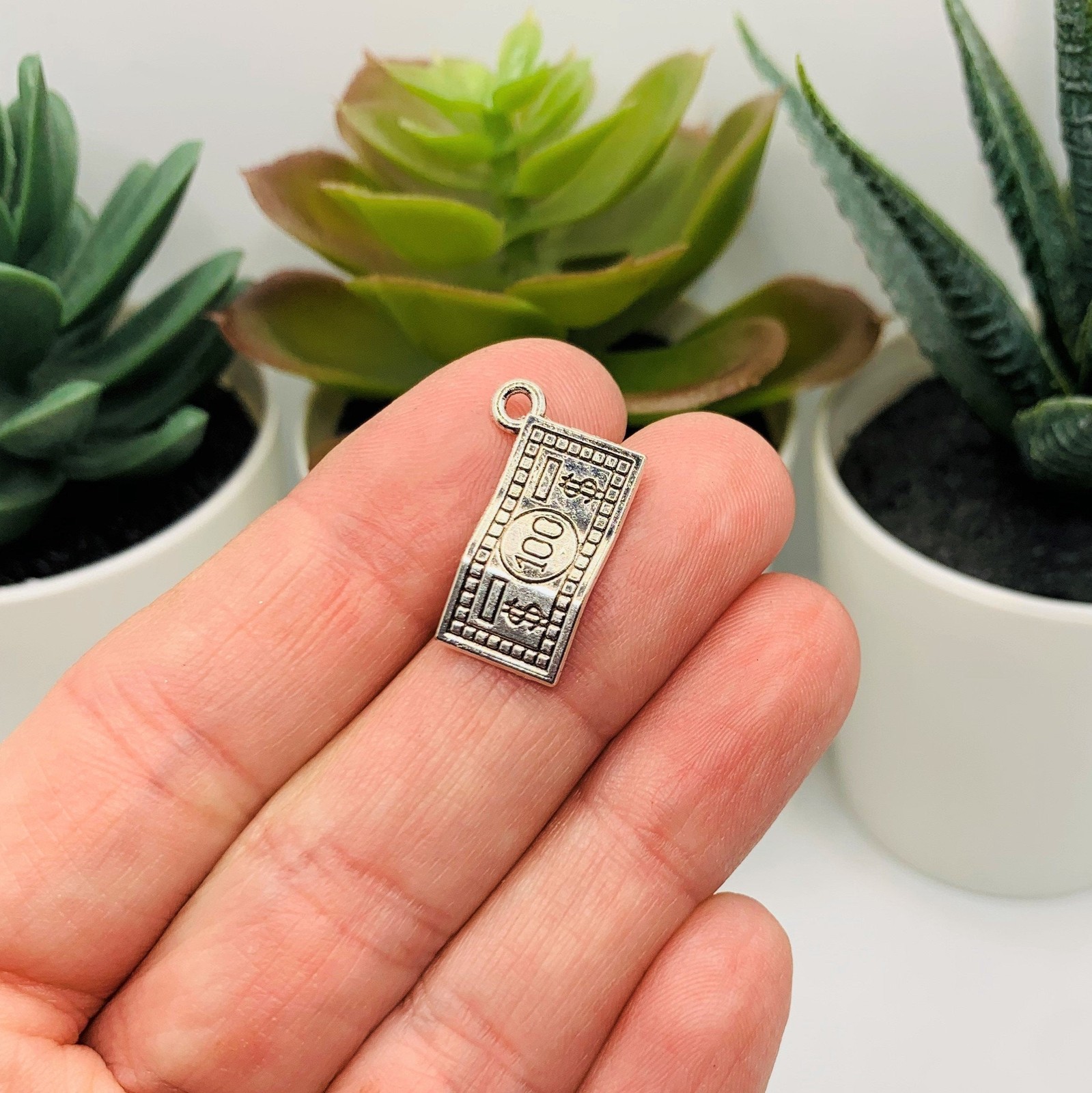 Silver Dollar Bill Money Charm, 21x13mm – US Seller