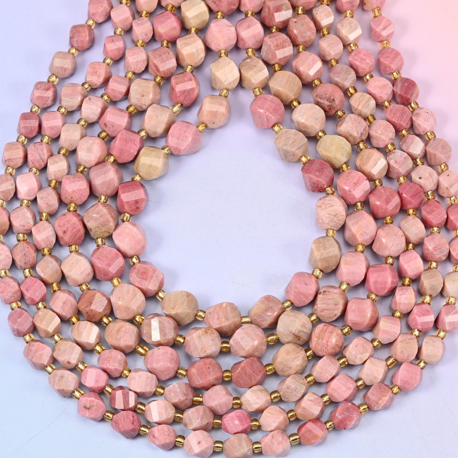Pink Rhodonite Faceted Spiral Twist Beads: Size 8mm 10mm, Jewelry Making