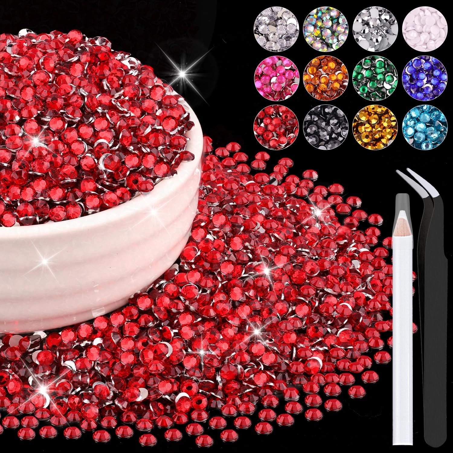 8000PCS 3mm Resin Rhinestones Bulk for Crafting (Red), Flatback Bedazzling Cr…