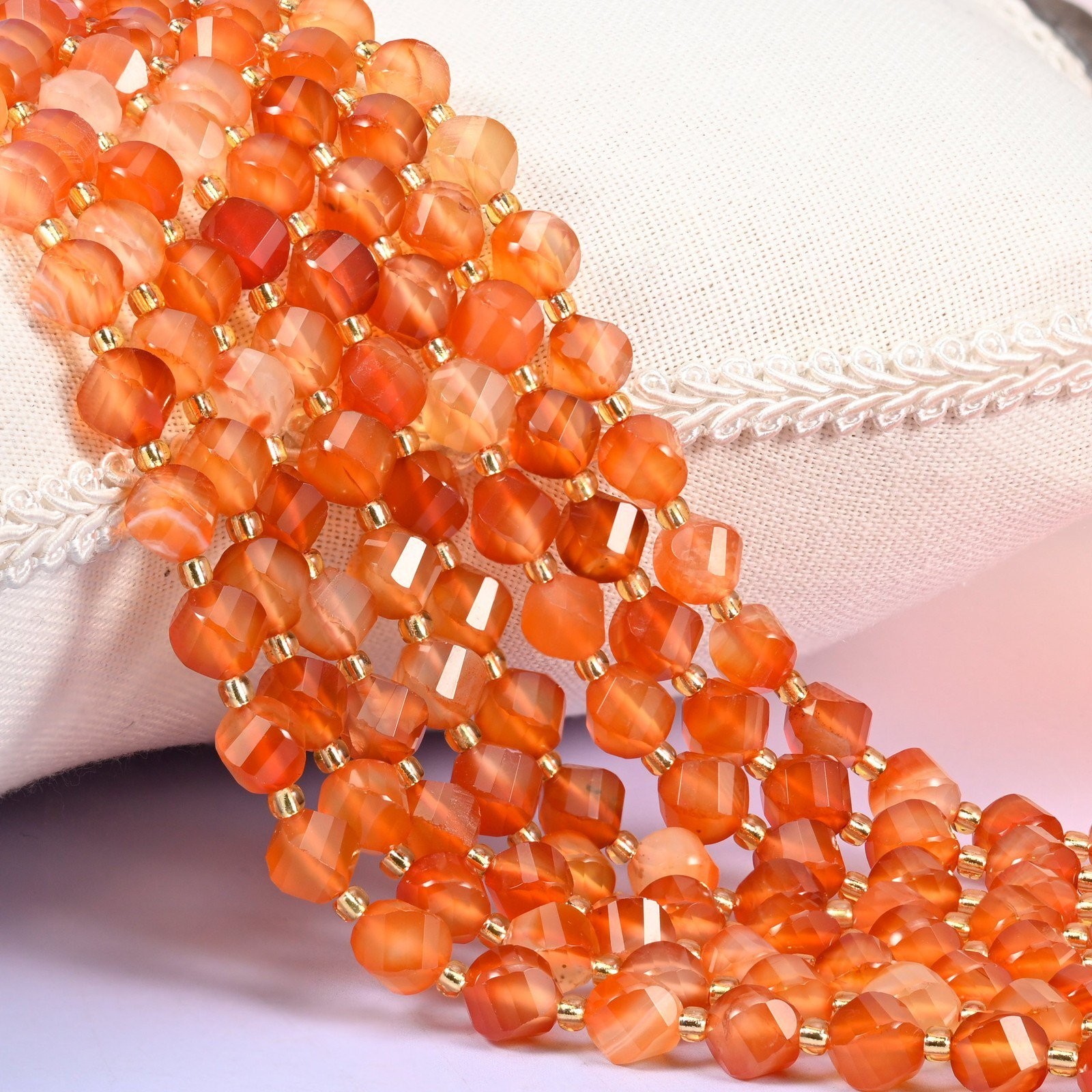Orange Carnelian Faceted Spiral Twist Beads: Size 8mm 10mm, Jewelry Making