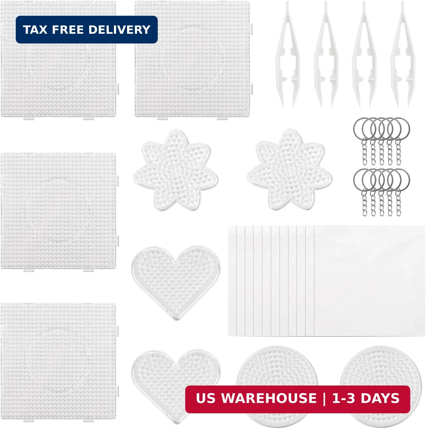 10Pcs 5mm Fuse Beads Pegboards，Multiple Shapes Melty Beads Peg Boards with 4Pcs