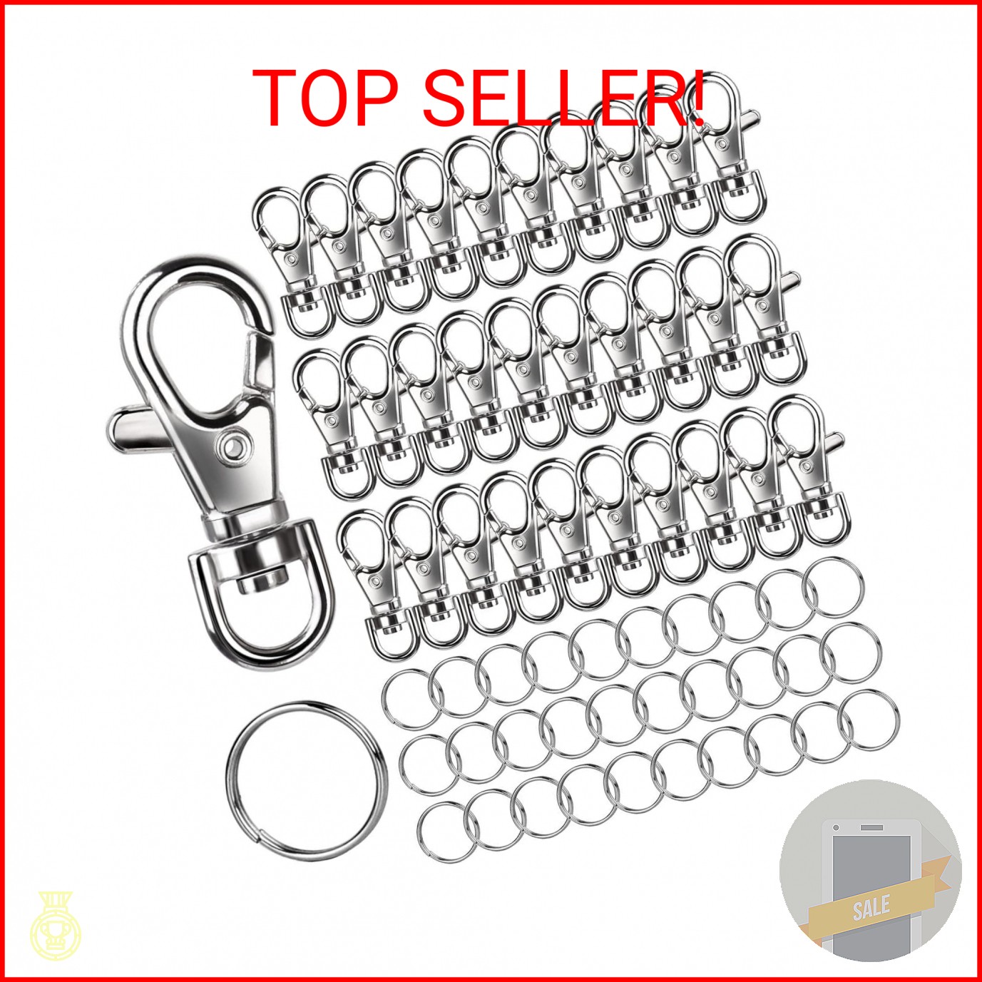 LEOBRO 60PCS Lobster Claw Clasps and Key Rings, 30PCS Keychains Clips and 30PCS