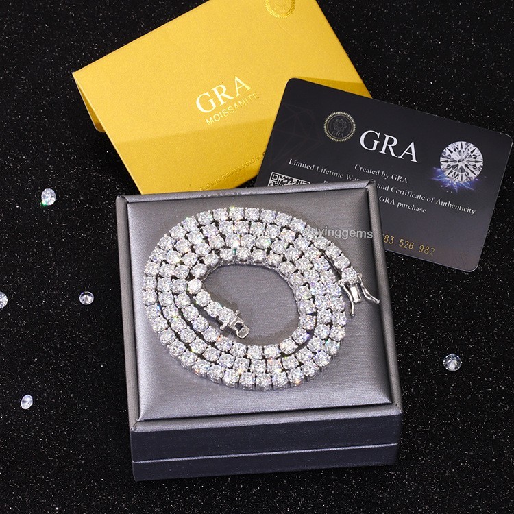 925 Solid Silver Tennis Cuban Chain Moissanite Diamond Necklace 2-6.5 mm Width
