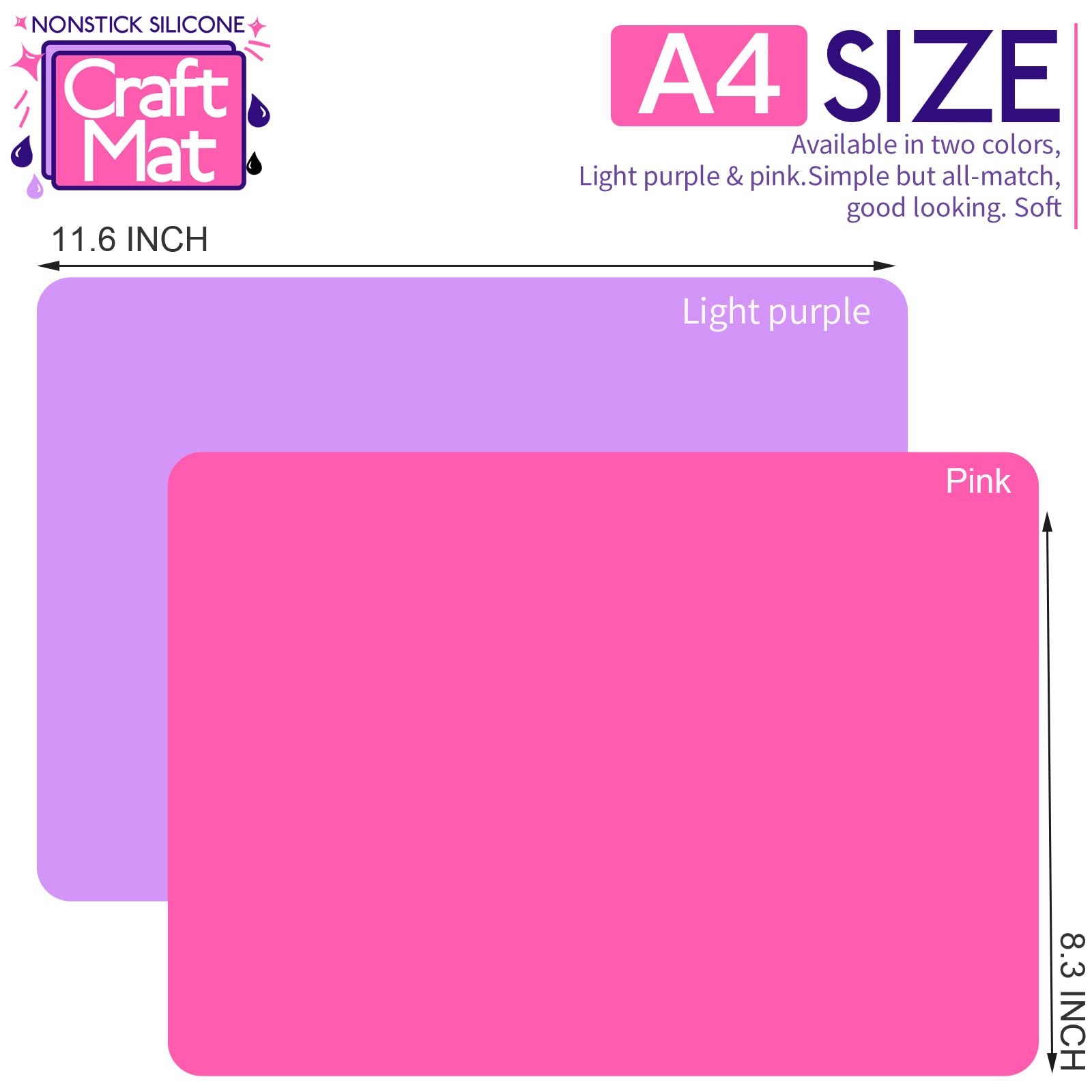 LEOBRO Silicone Mat, Mats for 11.7″ x 8.3″, Light Purple & Rose Red