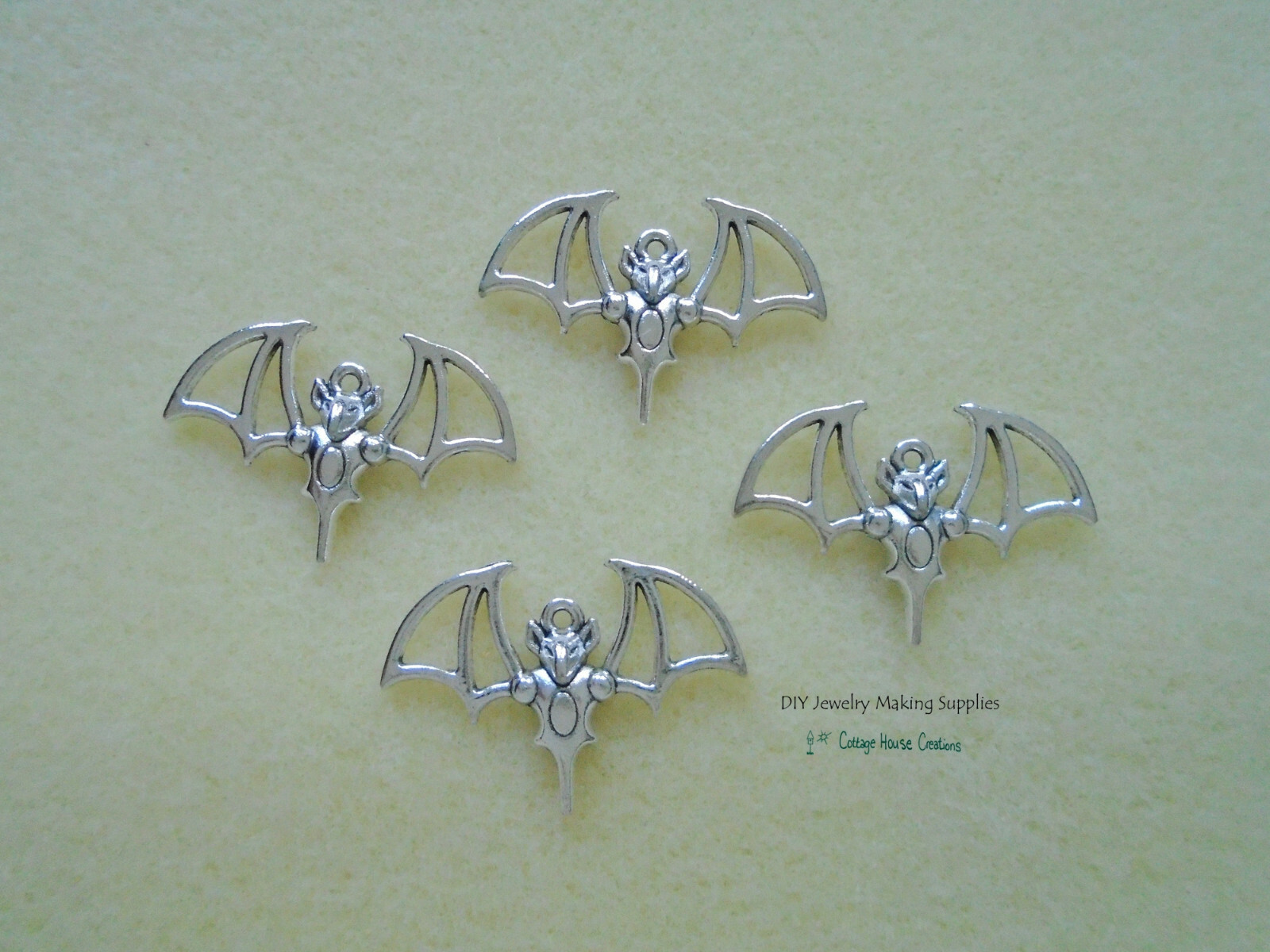 Large Vampire Bat Halloween Charms 4pc for Jewelry Making Supply Adult Crafting