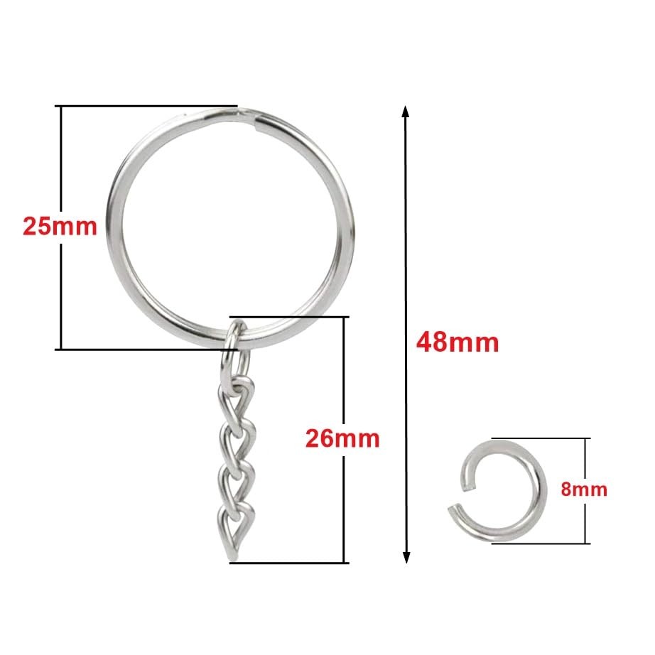 100Sets 1 inch 100Sets Silver 1 inch keychain rings with open jump rings