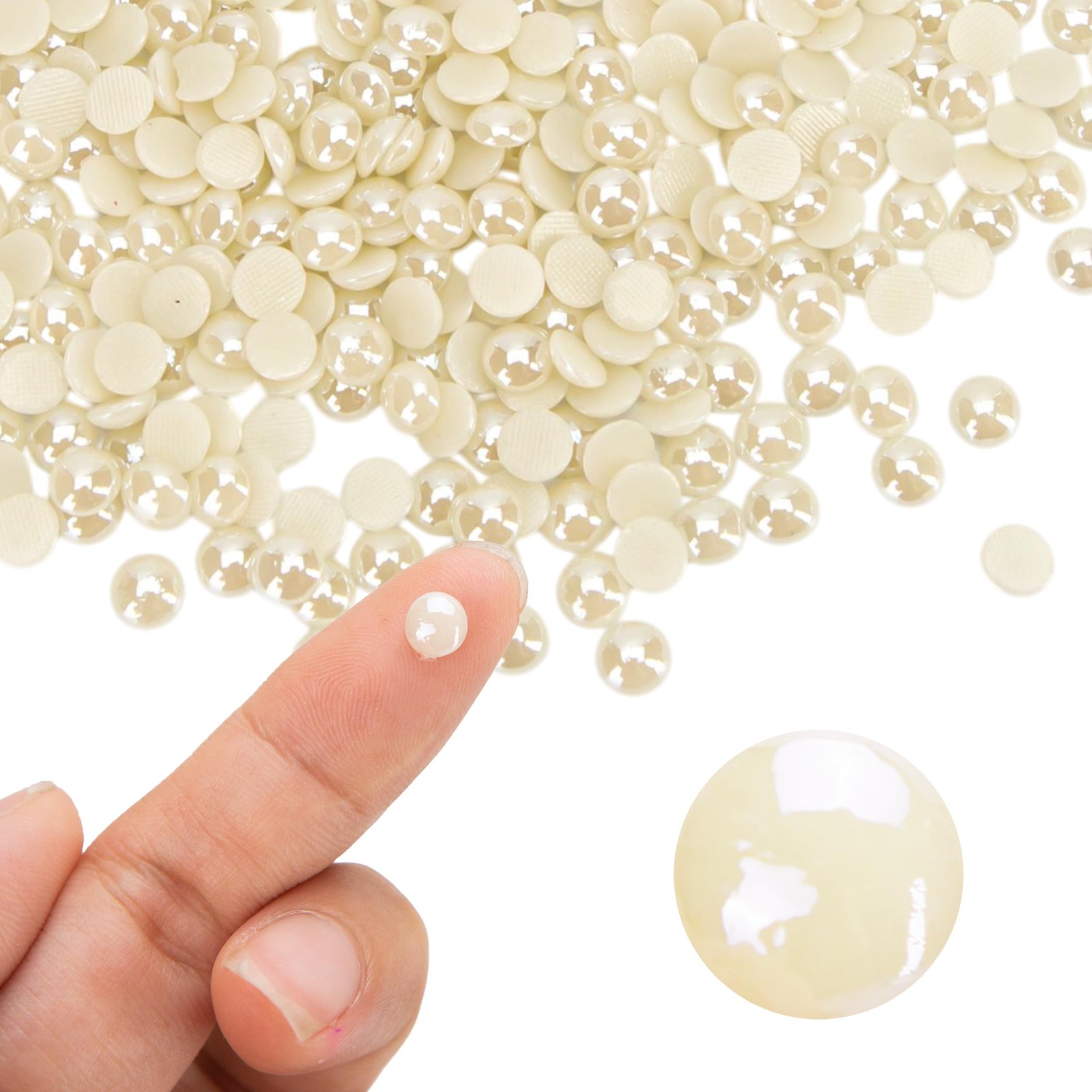 6mm Ivory Hotfix Flat Back Pearls 500 PCS Iron-On Half Round Rhinestones