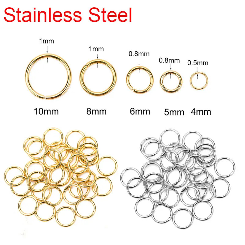 50 100Pcs PVD Never Fade Stainless Steel Open Jump Rings 4 5 6 8 10 Mm Split Rin