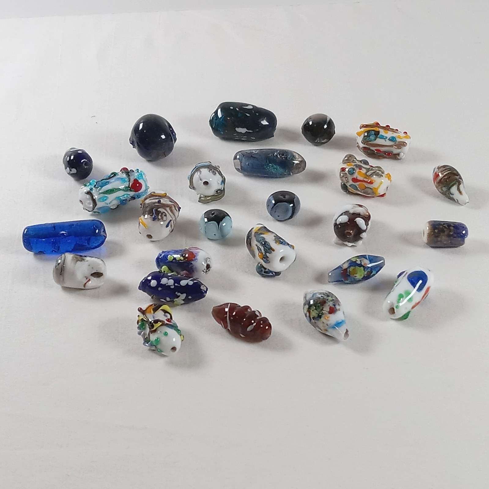 25 assorted vintage free form glass beads lampwork 12mm to 32mm pairs similar
