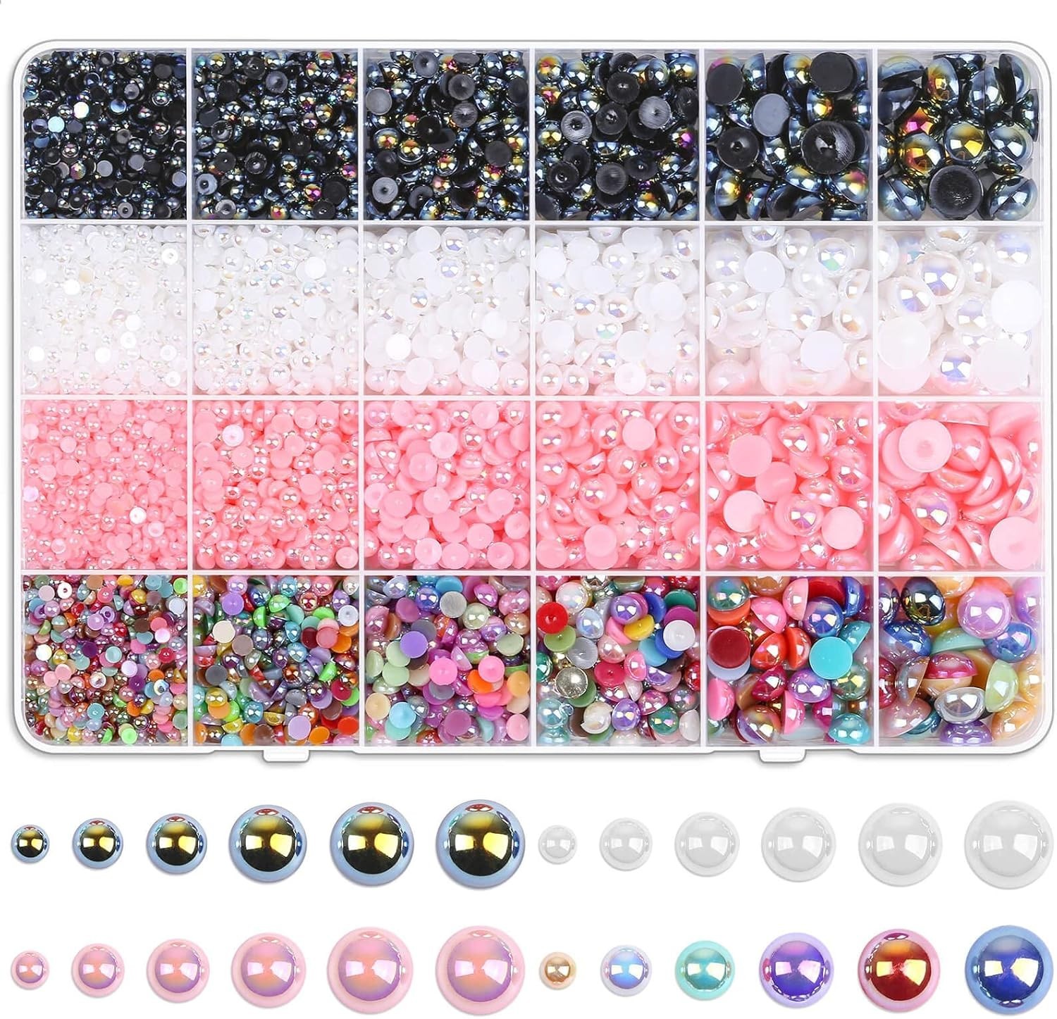 8000Pcs Flatback Pearls for Crafts, Assorted Sizes Half round Pearl Beads Rhine