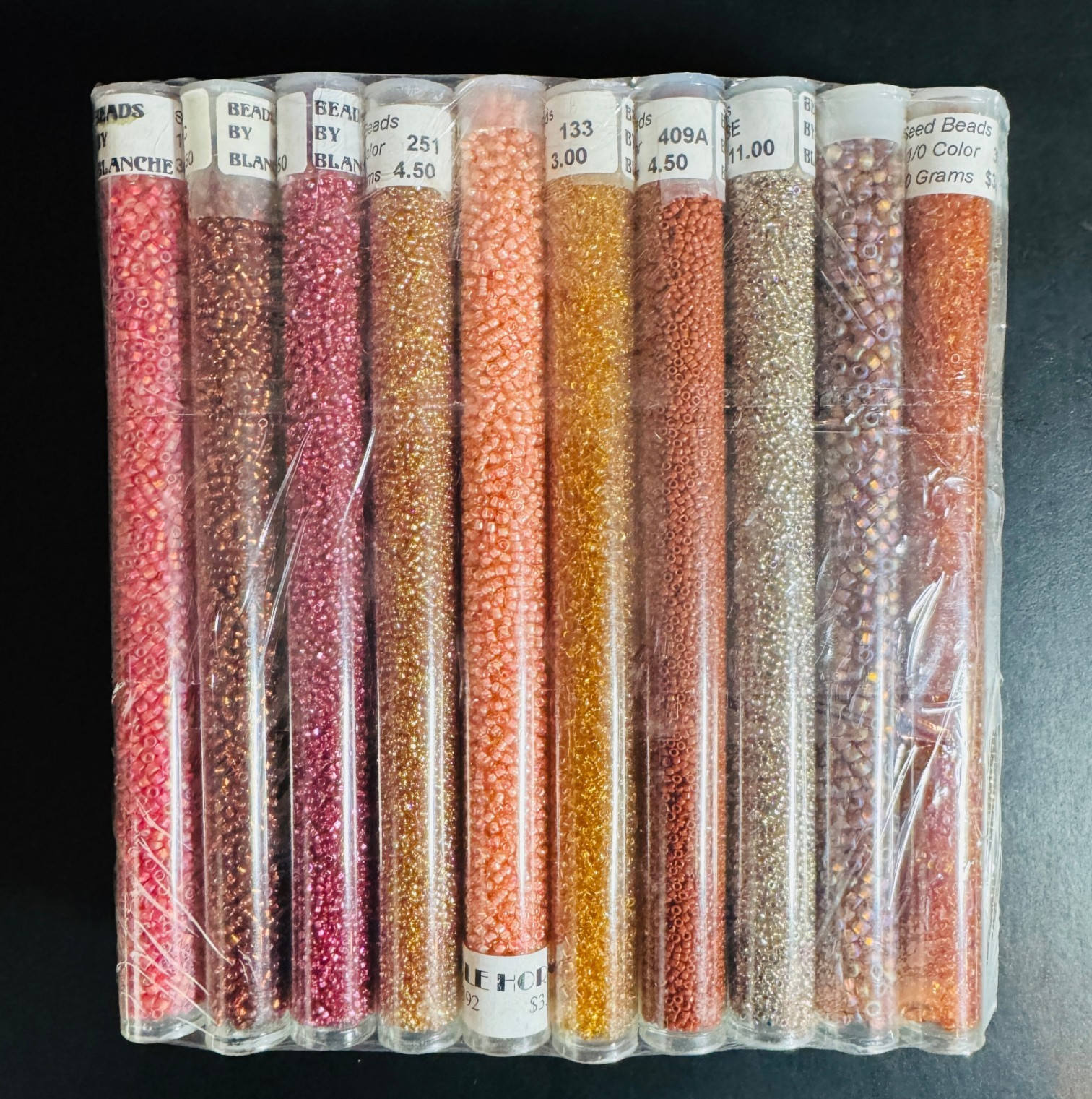 Glass Seed Bead Lot 30 Tubes – Rose Gold Sunset Mix Different Sizes NOS