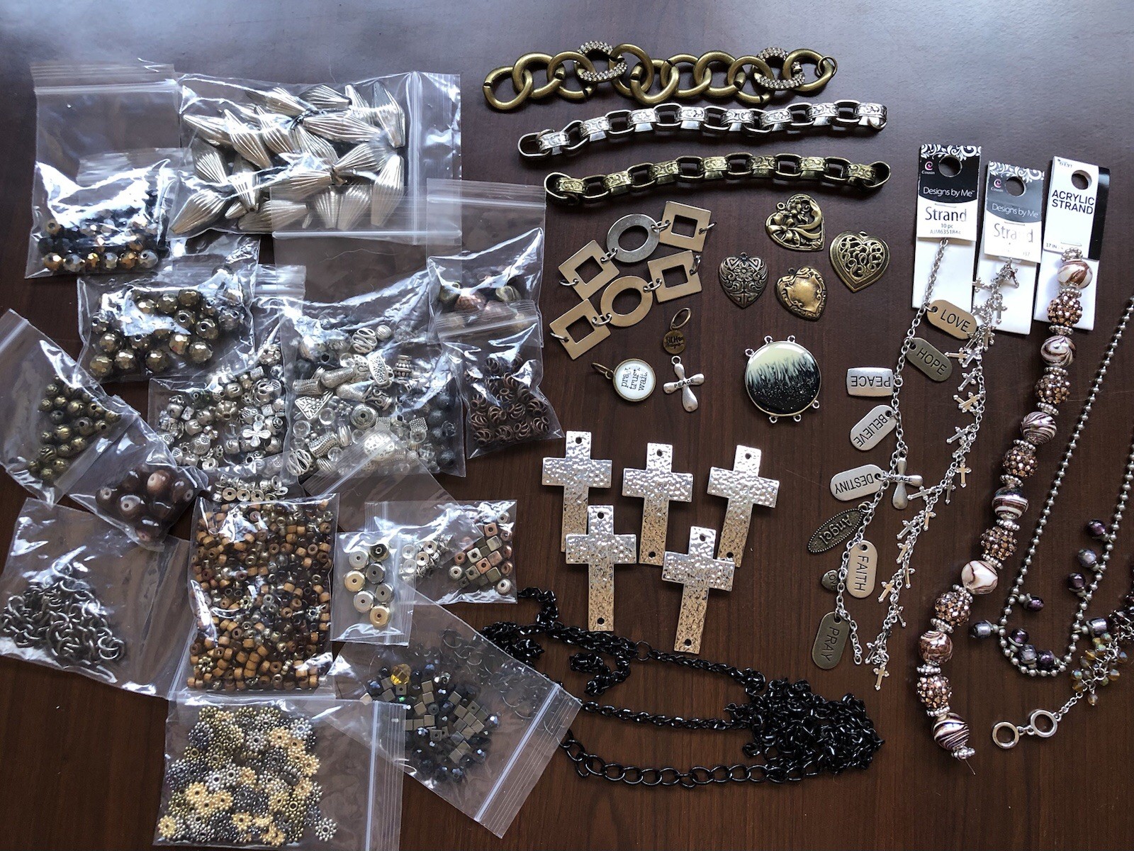 Jewelry Making Beads, Findings, Chain And Crosses Lot