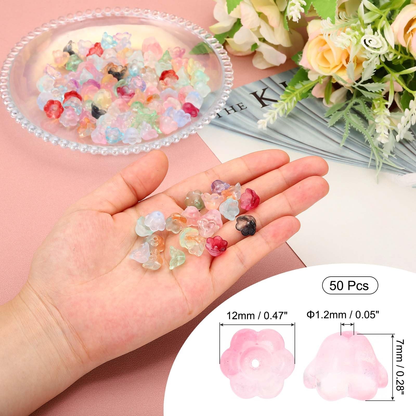 Glass Trumpet Flower Beads, 50 Pcs Gradient Flower Bead Charm for Jewelry Mak…