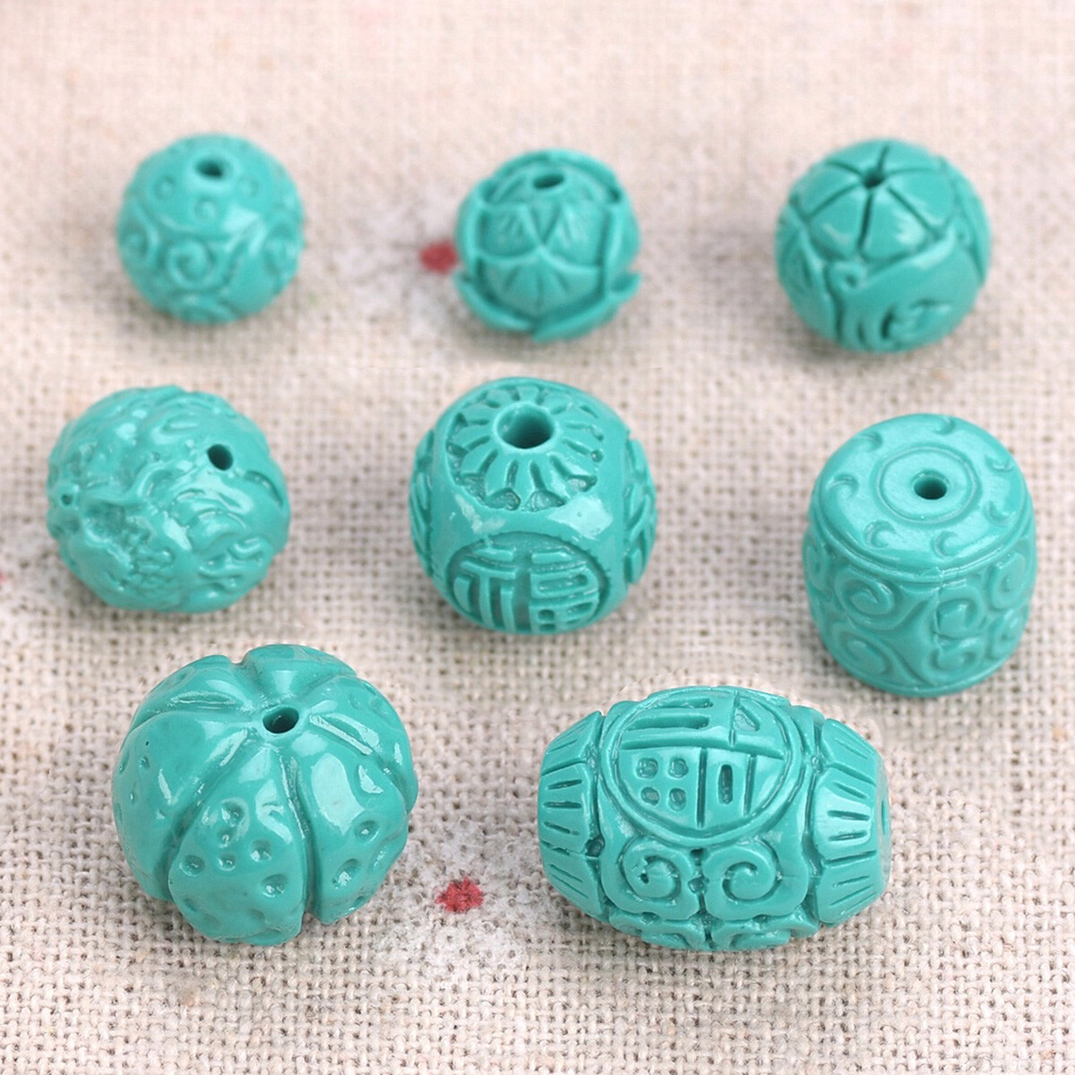 10pcs Cyan Color Fortunate Carving Bead Made From Stone Powder Loose Beads Lot