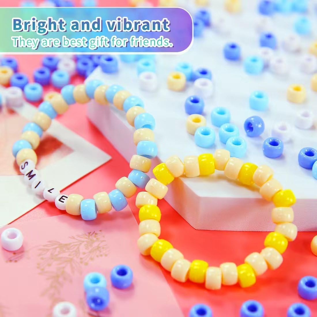 Pony Beads(8000Pcs Macaron Candy), Beading Supplies, Friendship Bracelets Making