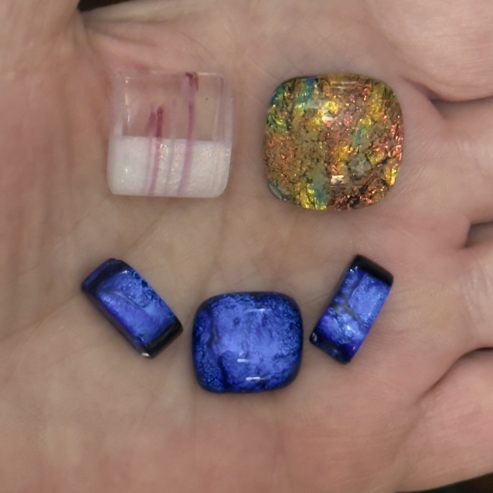Handcrafted Artesian Dichroic Fused glass hand made square PINK cabochon vintage